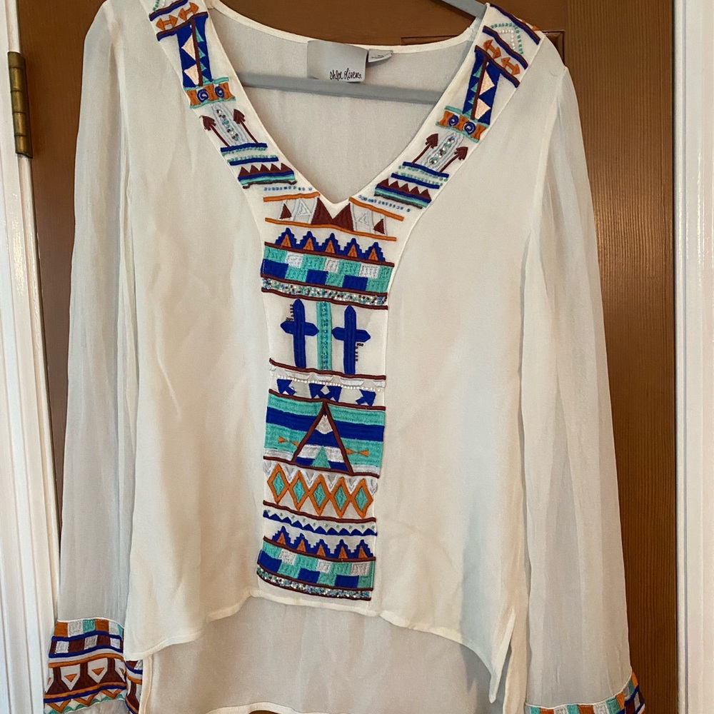 Chloe + Oliver Embroidered Silk Blouse